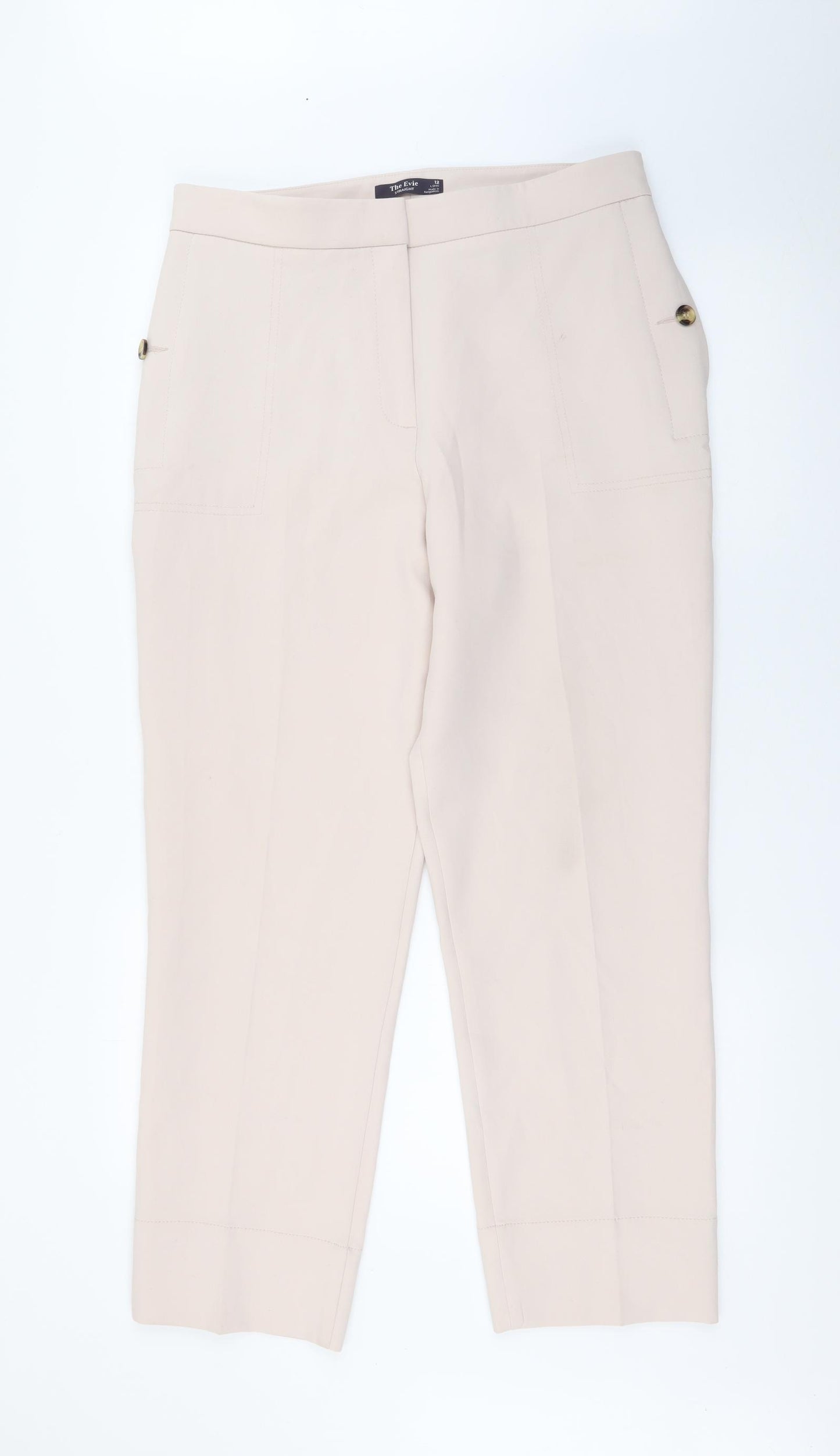 Marks and Spencer Womens Ivory  Polyester Trousers  Size 12 L28 in Regular Zip
