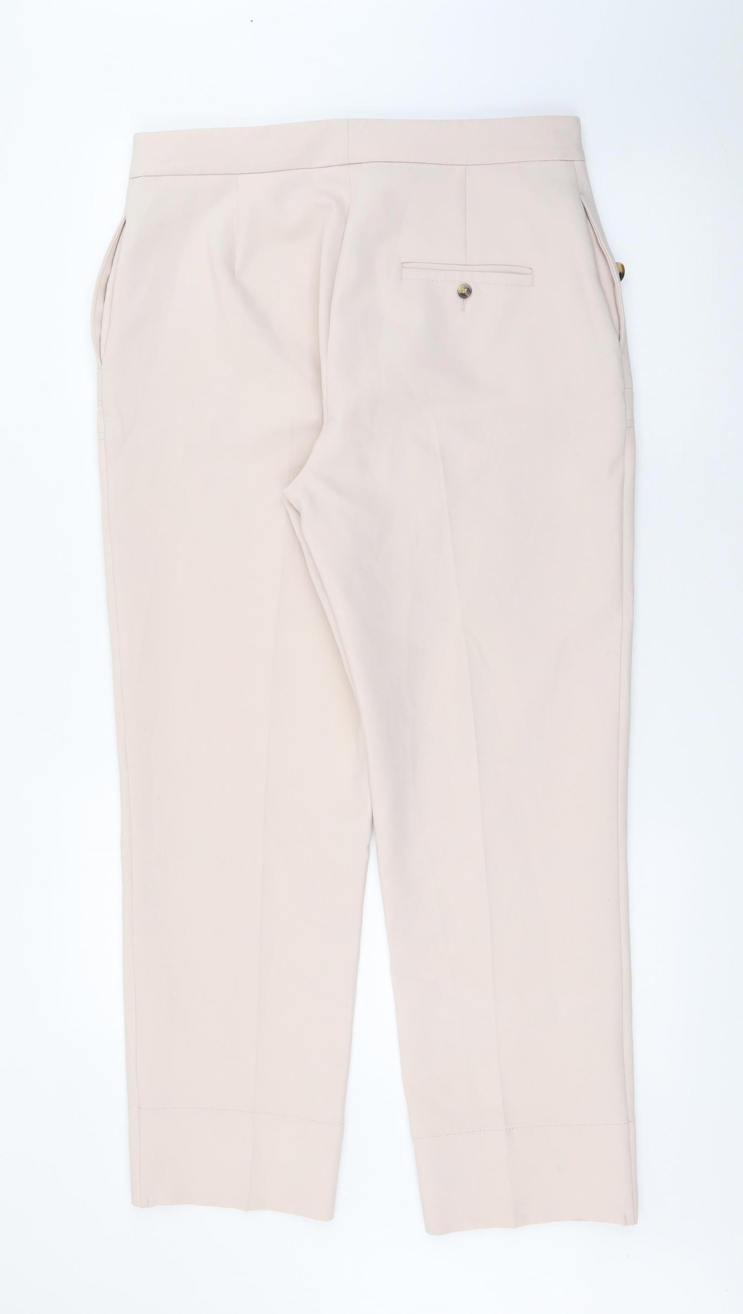 Marks and Spencer Womens Ivory  Polyester Trousers  Size 12 L28 in Regular Zip