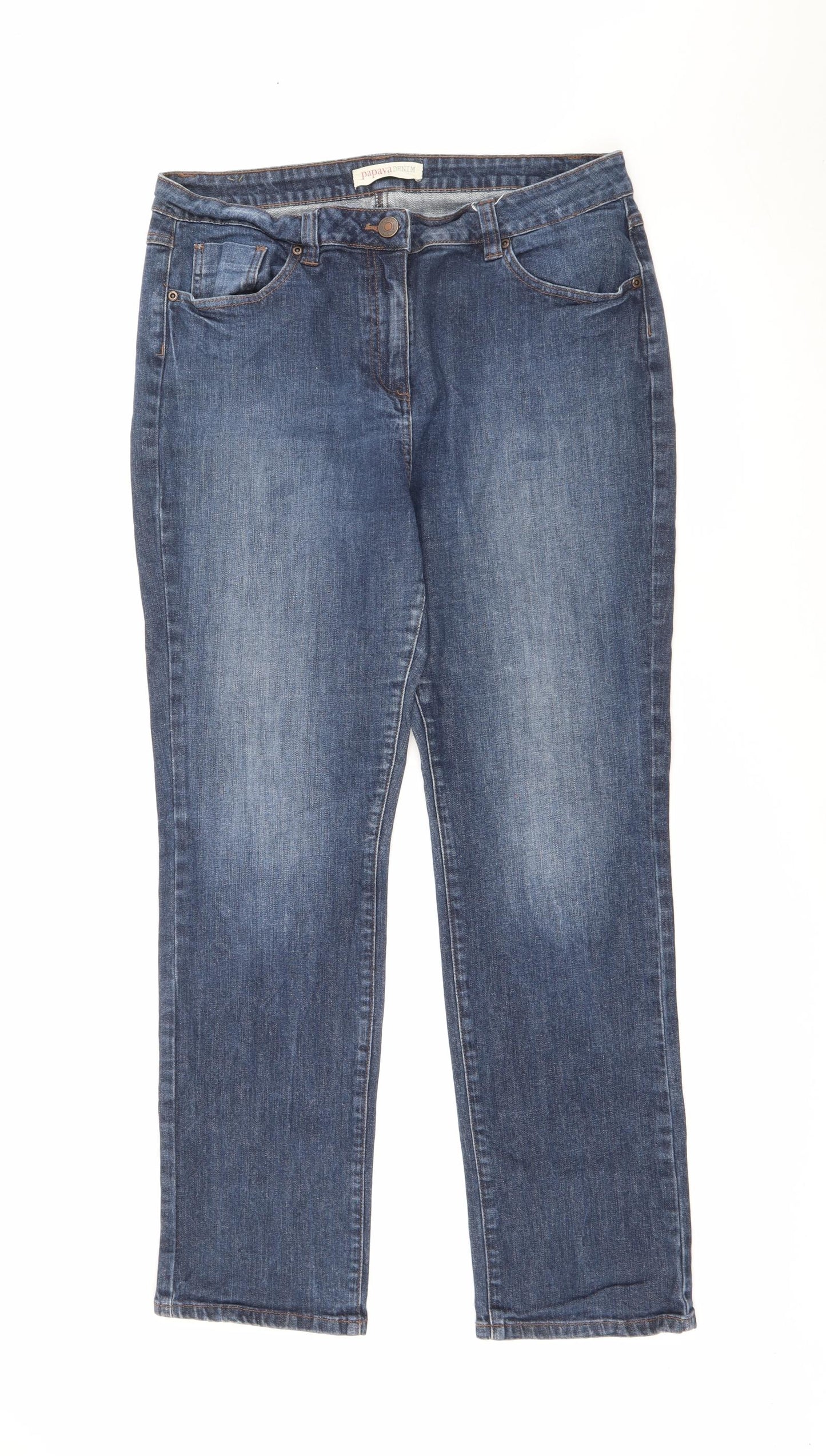 Papaya Womens Blue  Cotton Straight Jeans Size 16 L29 in Regular Button
