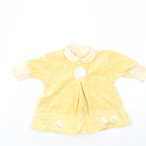 Sucre d'Orge Baby Yellow  Cotton Tunic Blouse Size 0-3 Months Collared Snap - Cat and Mice
