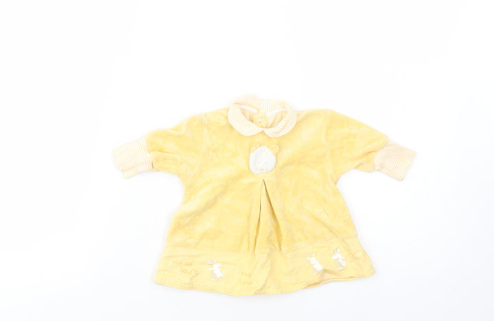 Sucre d'Orge Baby Yellow Cotton Tunic Blouse Size 0-3 Months Collared Snap - Cat and Mice