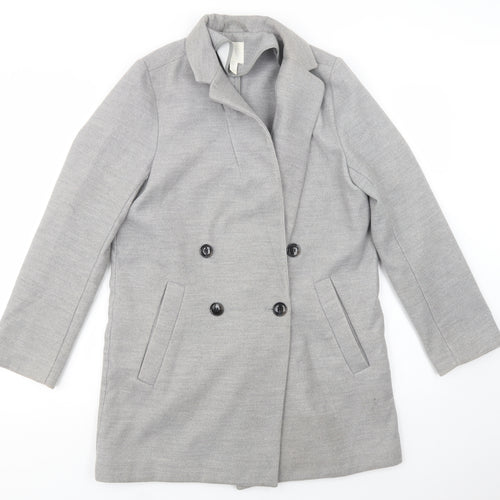 H&M Womens Grey   Pea Coat Coat Size 8  Button