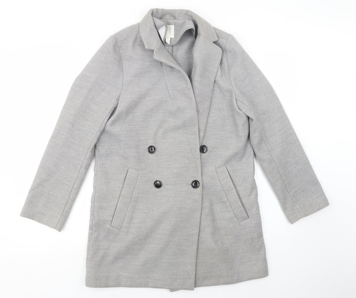 H&M Womens Grey   Pea Coat Coat Size 8  Button