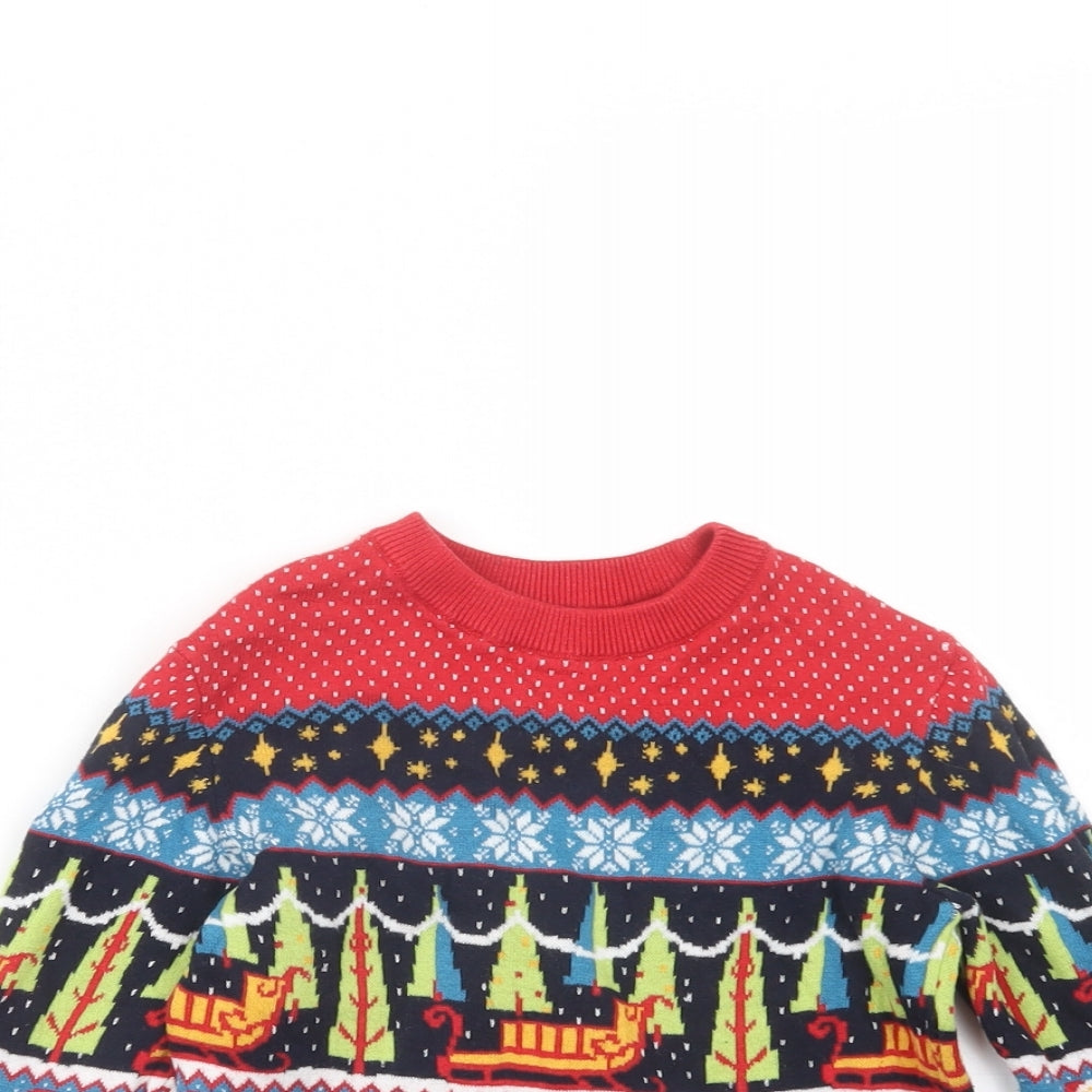 NEXT Boys Multicoloured Crew Neck Fair Isle Cotton Shrug Jumper Size 5 Years  Pullover - Christmas Jumper