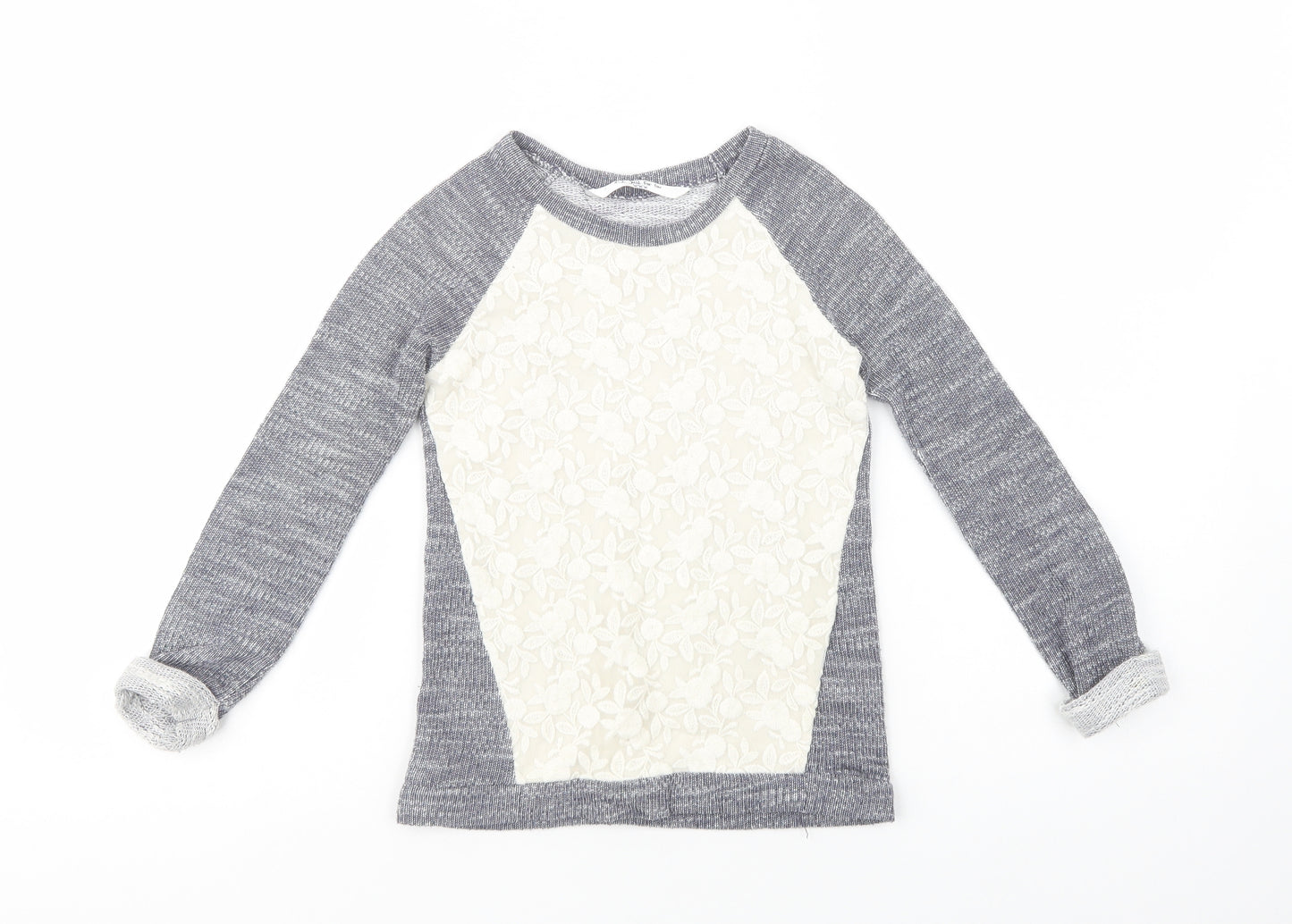Matalan Girls Grey Crew Neck  Cotton Pullover Jumper Size 6-7 Years  Pullover - Lace Detail