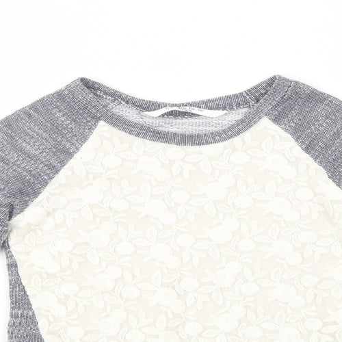 Matalan Girls Grey Crew Neck  Cotton Pullover Jumper Size 6-7 Years  Pullover - Lace Detail