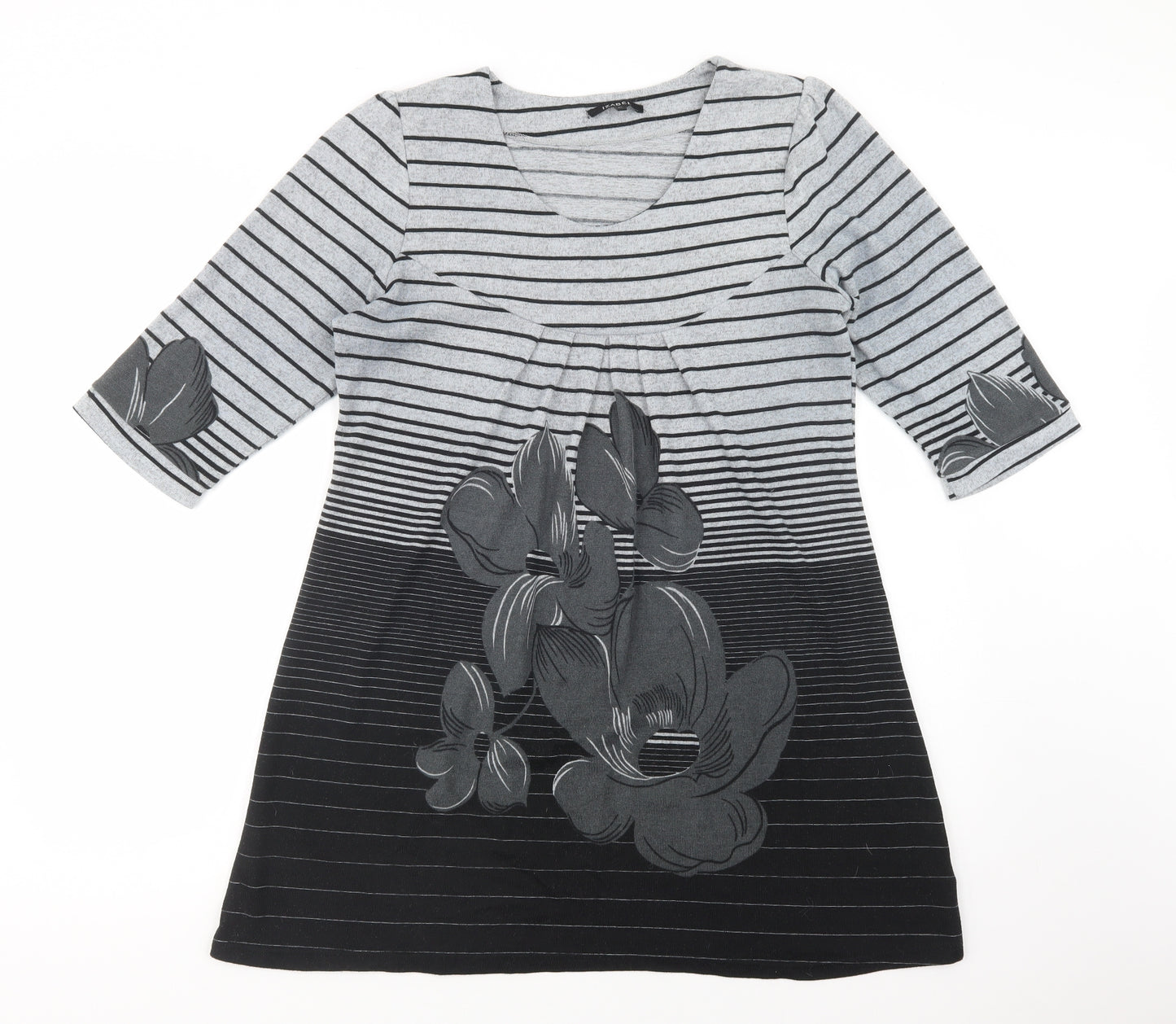 Izabel Womens Grey Scoop Neck Striped Polyester Tunic Jumper Size XL