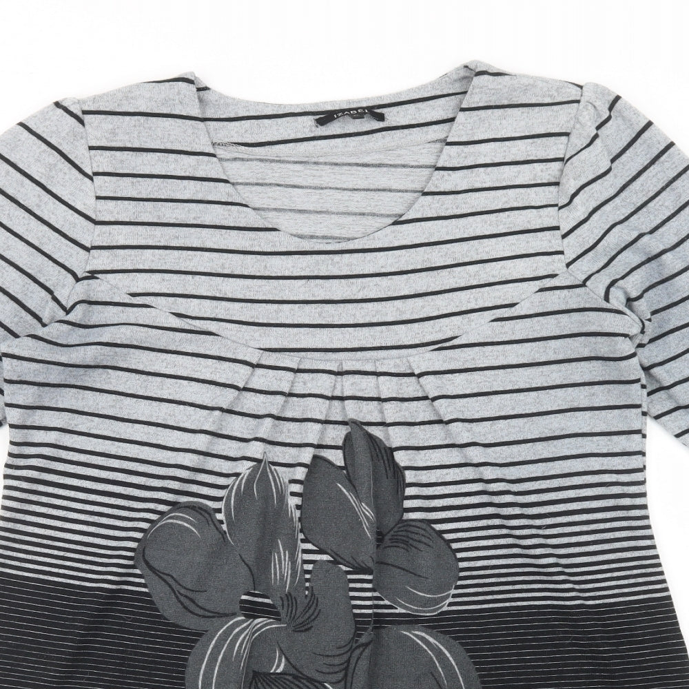 Izabel Womens Grey Scoop Neck Striped Polyester Tunic Jumper Size XL