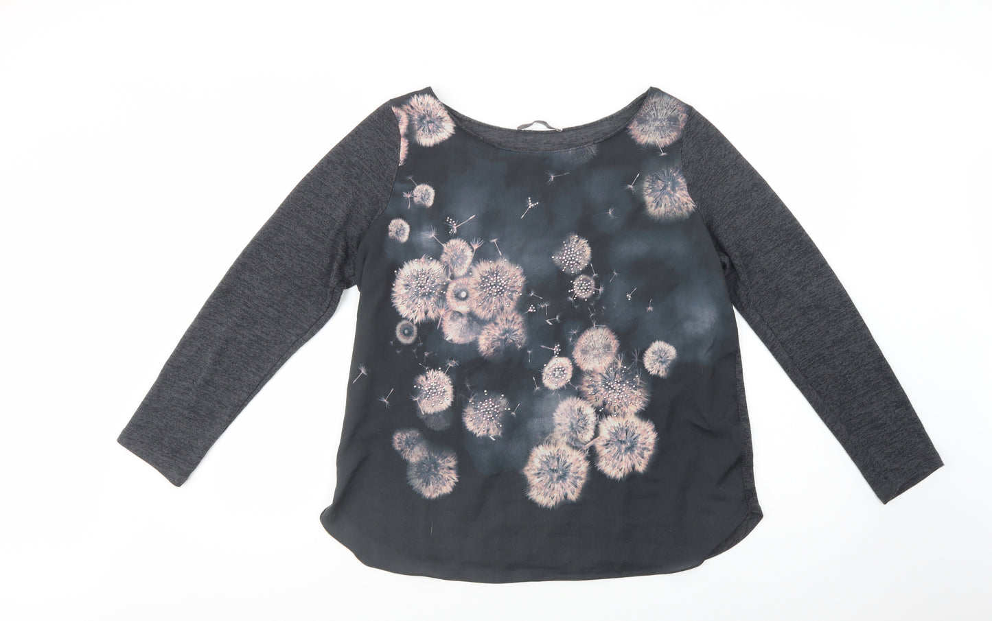 George Womens Grey Floral Polyester Basic Blouse Size 16 Boat Neck
