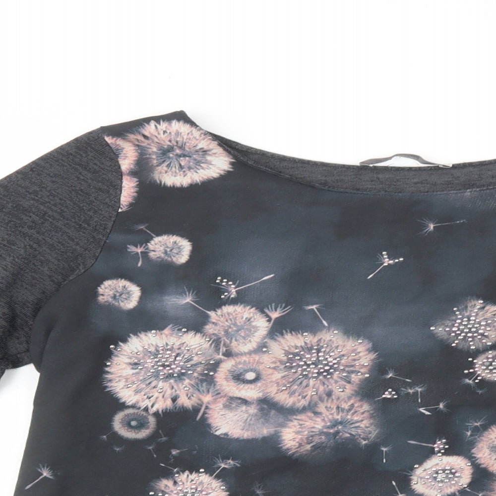 George Womens Grey Floral Polyester Basic Blouse Size 16 Boat Neck