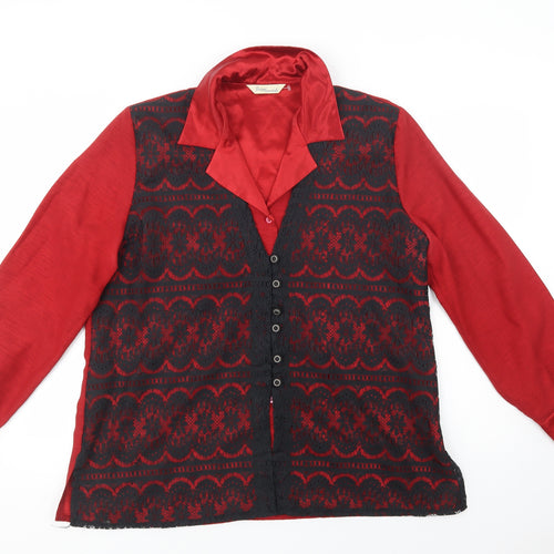 Designer Essentials Womens Red  Polyester Basic Button-Up Size 18 Collared - Lace Overlay