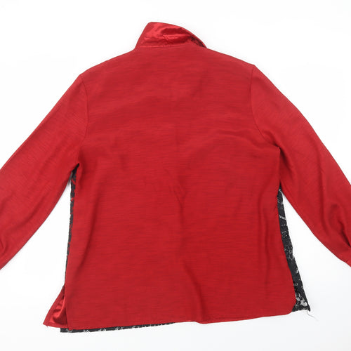 Designer Essentials Womens Red  Polyester Basic Button-Up Size 18 Collared - Lace Overlay