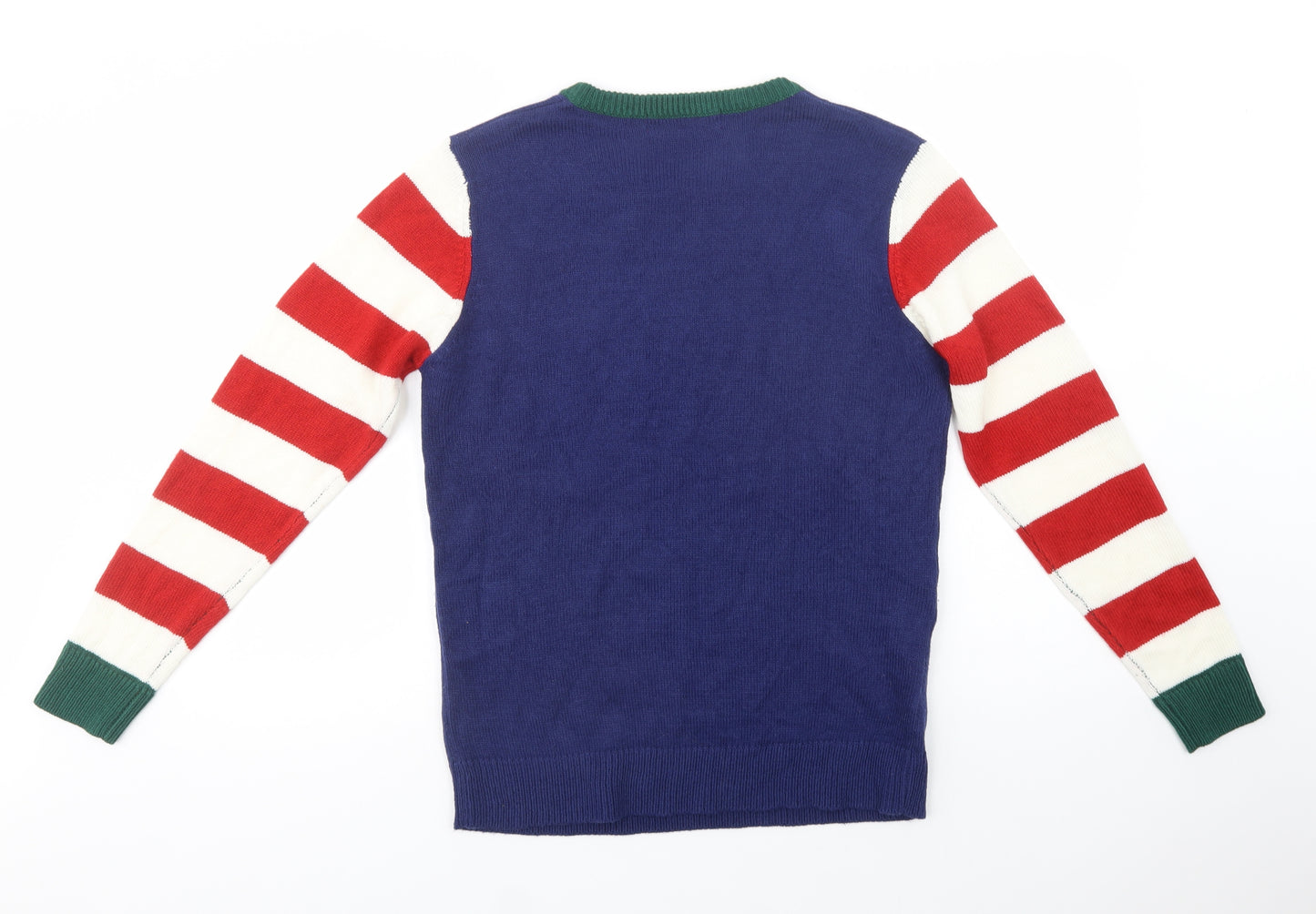 B&M Womens Blue Crew Neck Striped Acrylic Pullover Jumper Size 16   - Christmas Jumper