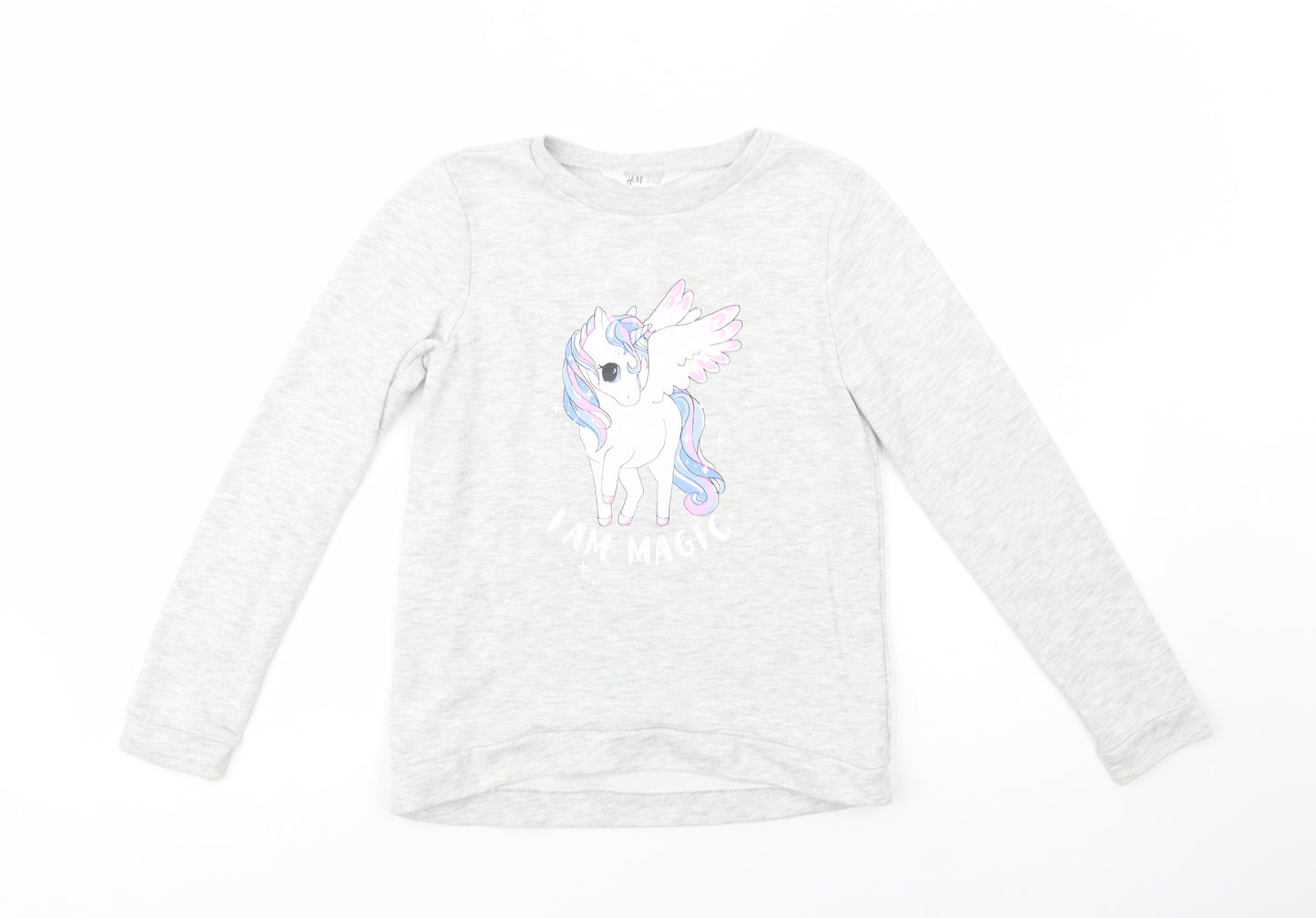 H&M Girls Grey  Cotton Pullover Sweatshirt Size 10-11 Years  Pullover - Unicorn