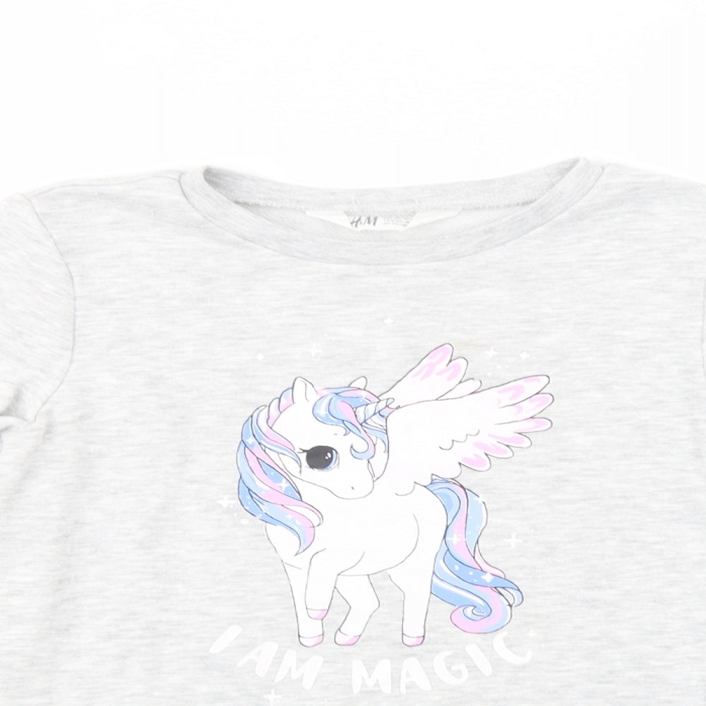 H&M Girls Grey  Cotton Pullover Sweatshirt Size 10-11 Years  Pullover - Unicorn