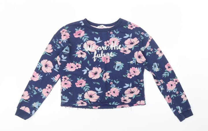 H&M Girls Blue Floral Cotton Pullover Sweatshirt Size 12-13 Years Pullover - We Are The Future