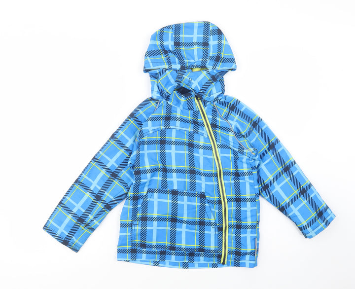name it Boys Blue Plaid Windbreaker Jacket Size 6 Years Zip