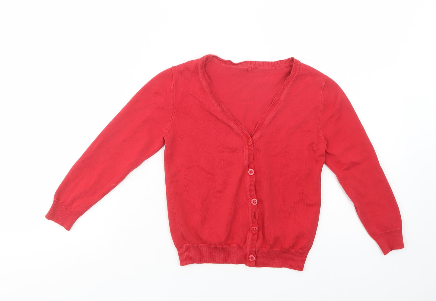 George Girls Red V-Neck  Cotton Cardigan Jumper Size 5-6 Years  Button - School Wear
