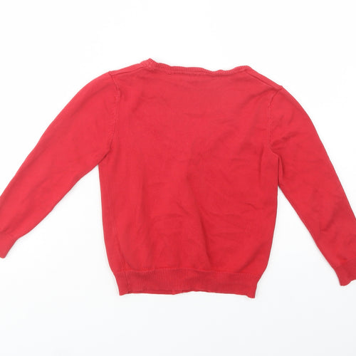 George Girls Red V-Neck  Cotton Cardigan Jumper Size 5-6 Years  Button - School Wear