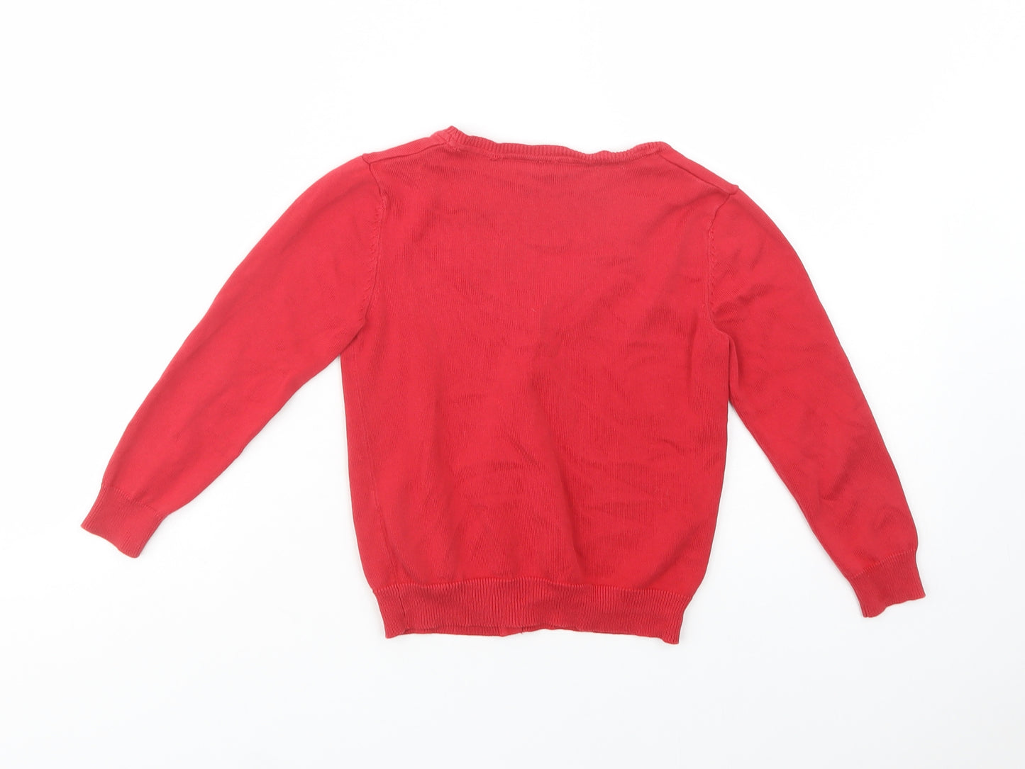 George Girls Red V-Neck  Cotton Cardigan Jumper Size 5-6 Years  Button - School Wear
