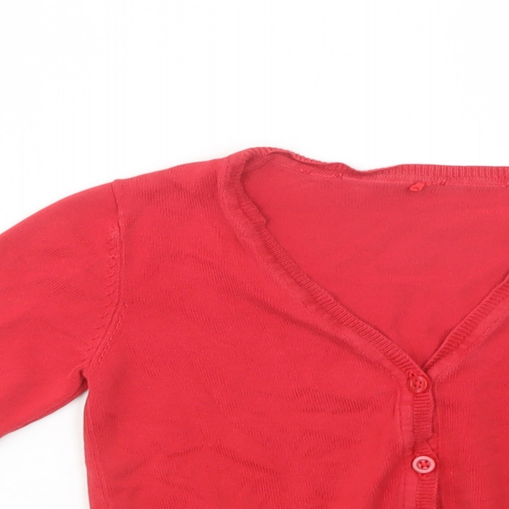 George Girls Red V-Neck  Cotton Cardigan Jumper Size 5-6 Years  Button - School Wear
