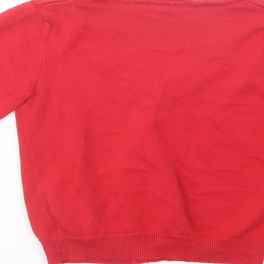 George Girls Red V-Neck  Cotton Cardigan Jumper Size 5-6 Years  Button - School Wear