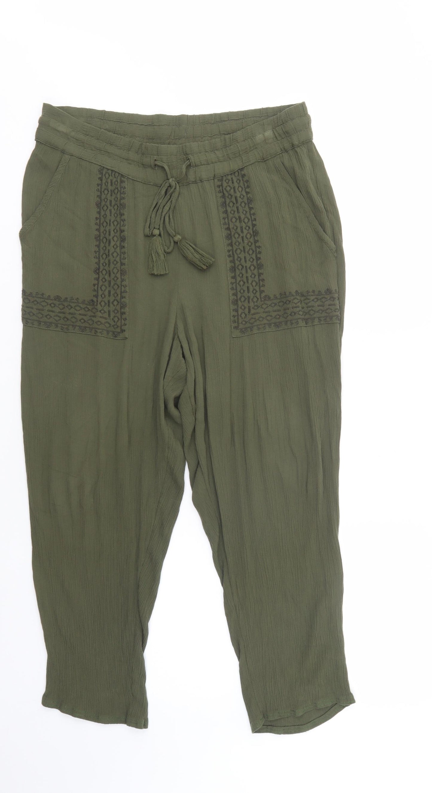 Marks and Spencer Womens Green  Viscose Trousers  Size 12 L26 in Regular Drawstring