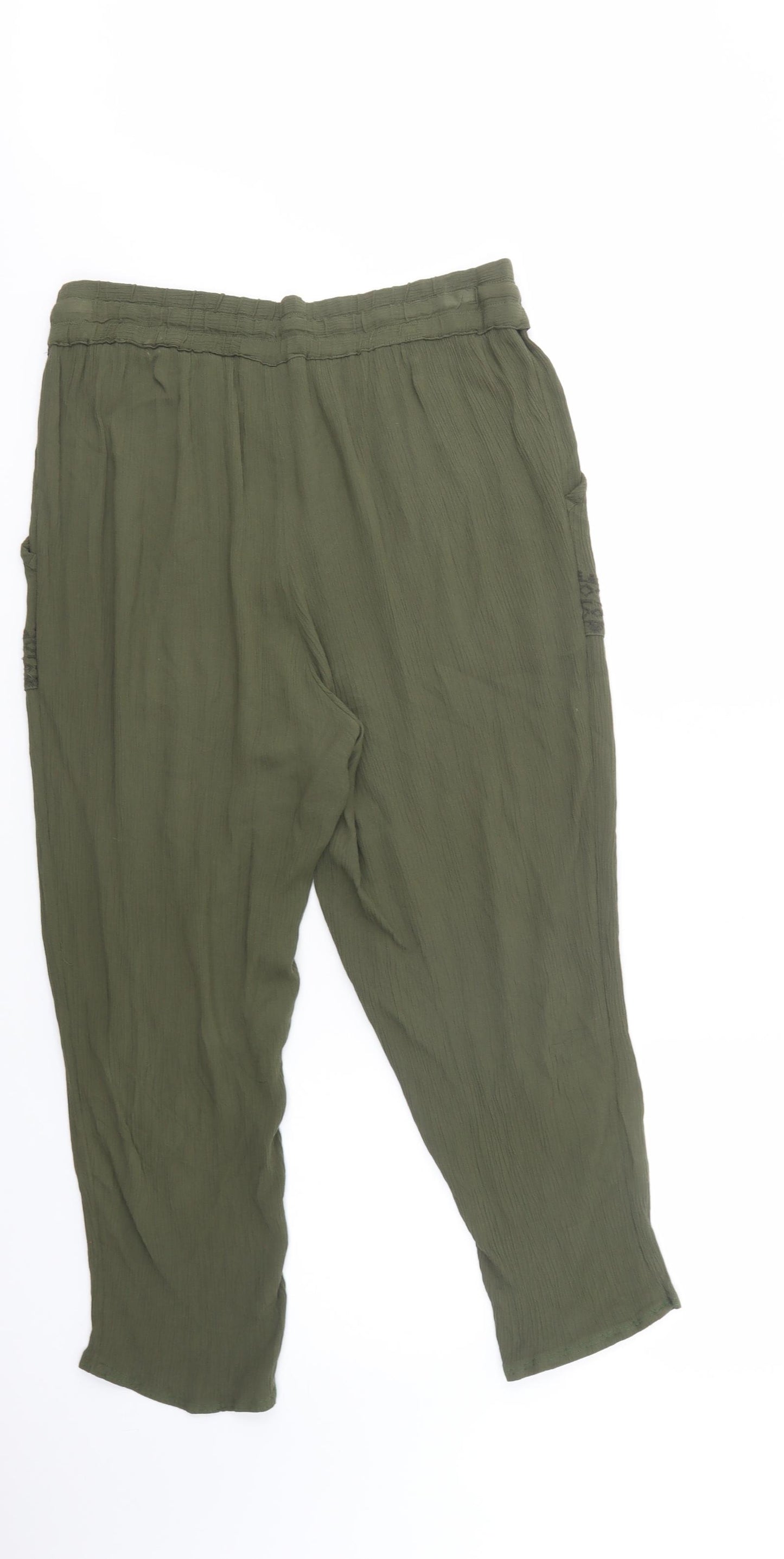 Marks and Spencer Womens Green  Viscose Trousers  Size 12 L26 in Regular Drawstring