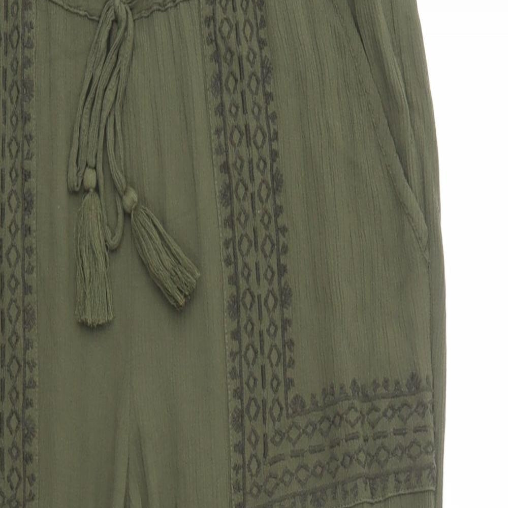 Marks and Spencer Womens Green  Viscose Trousers  Size 12 L26 in Regular Drawstring