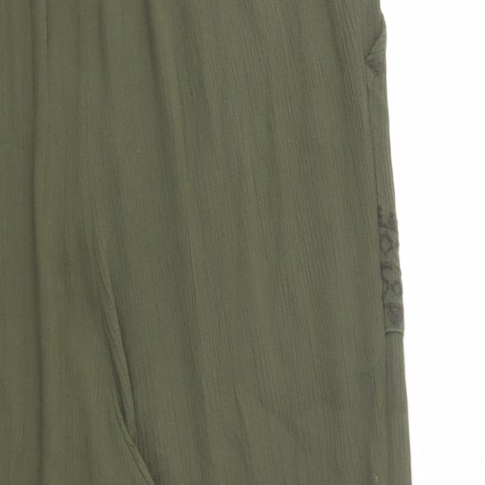 Marks and Spencer Womens Green  Viscose Trousers  Size 12 L26 in Regular Drawstring