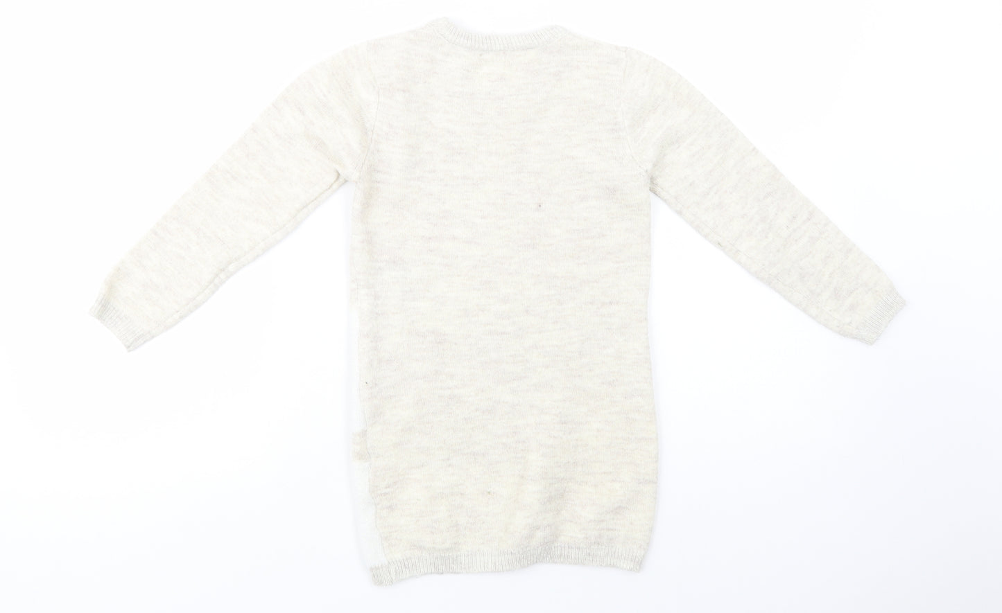 Primark Girls Beige Crew Neck  Polyester Tunic Jumper Size 5-6 Years  Pullover - Christmas Jumper
