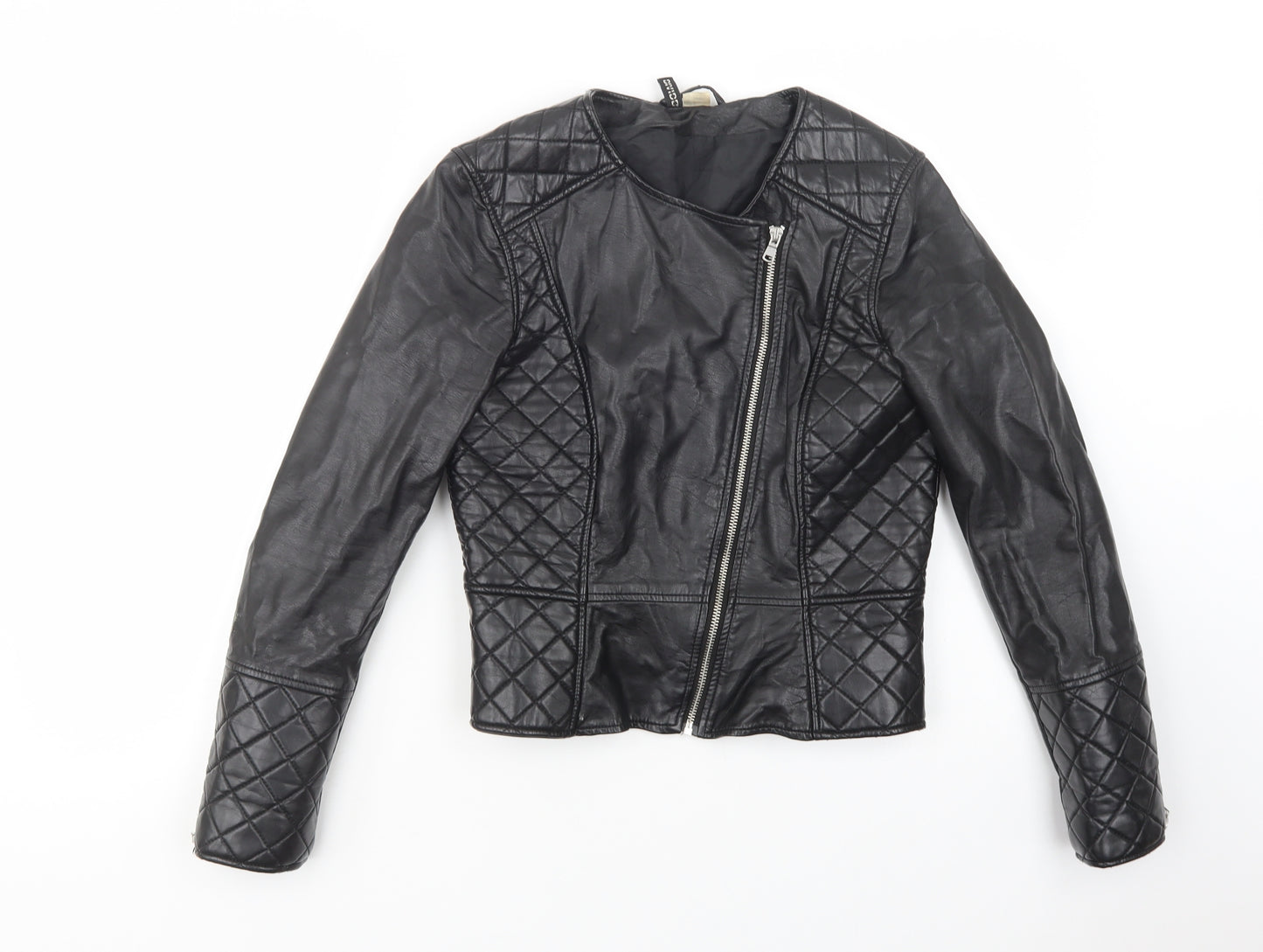H&M Womens Black   Biker Jacket Size 10  Zip - Faux Leather