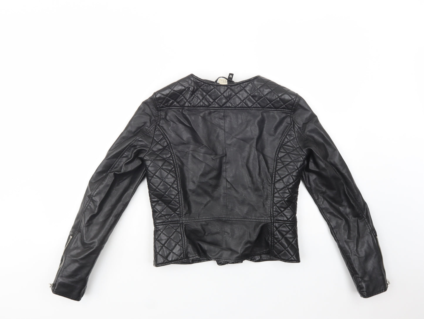 H&M Womens Black   Biker Jacket Size 10  Zip - Faux Leather