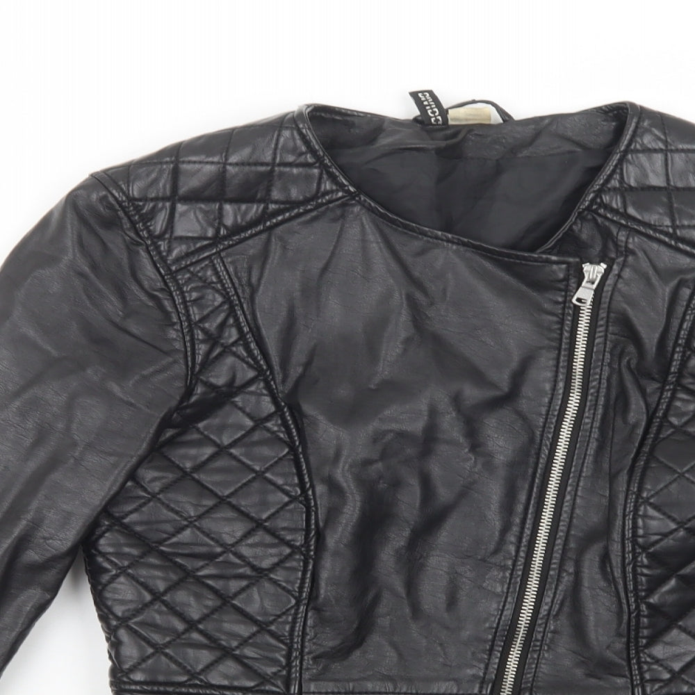 H&M Womens Black   Biker Jacket Size 10  Zip - Faux Leather