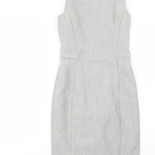 Primark Womens Grey  Polyester Pencil Dress  Size 4  Boat Neck Zip