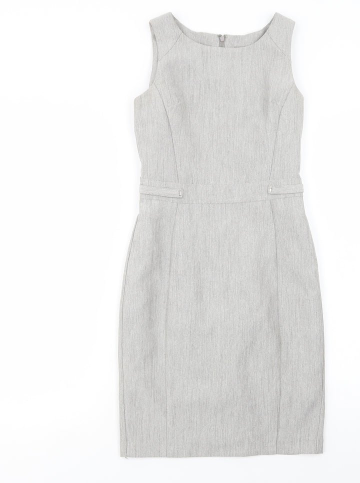 Primark Womens Grey Polyester Pencil Dress Size 4 Boat Neck Zip