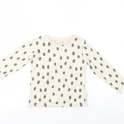 Marks and Spencer Girls Ivory Animal Print Cotton Basic T-Shirt Size 2-3 Years Crew Neck Button