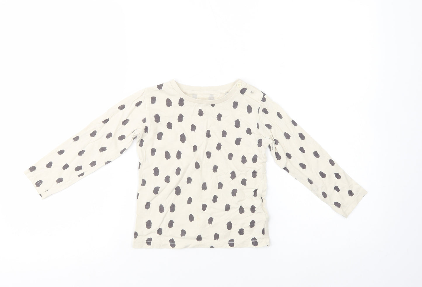 Marks and Spencer Girls Ivory Animal Print Cotton Basic T-Shirt Size 2-3 Years Crew Neck Button