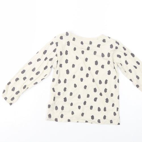 Marks and Spencer Girls Ivory Animal Print Cotton Basic T-Shirt Size 2-3 Years Crew Neck Button
