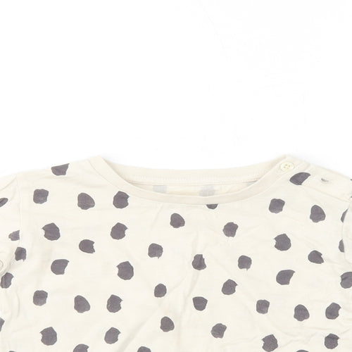 Marks and Spencer Girls Ivory Animal Print Cotton Basic T-Shirt Size 2-3 Years Crew Neck Button