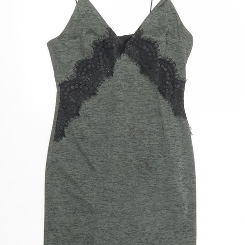 Topshop Womens Green  Polyester Slip Dress  Size 10  V-Neck Pullover - Lace Detail