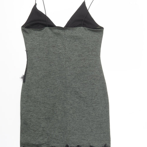 Topshop Womens Green  Polyester Slip Dress  Size 10  V-Neck Pullover - Lace Detail