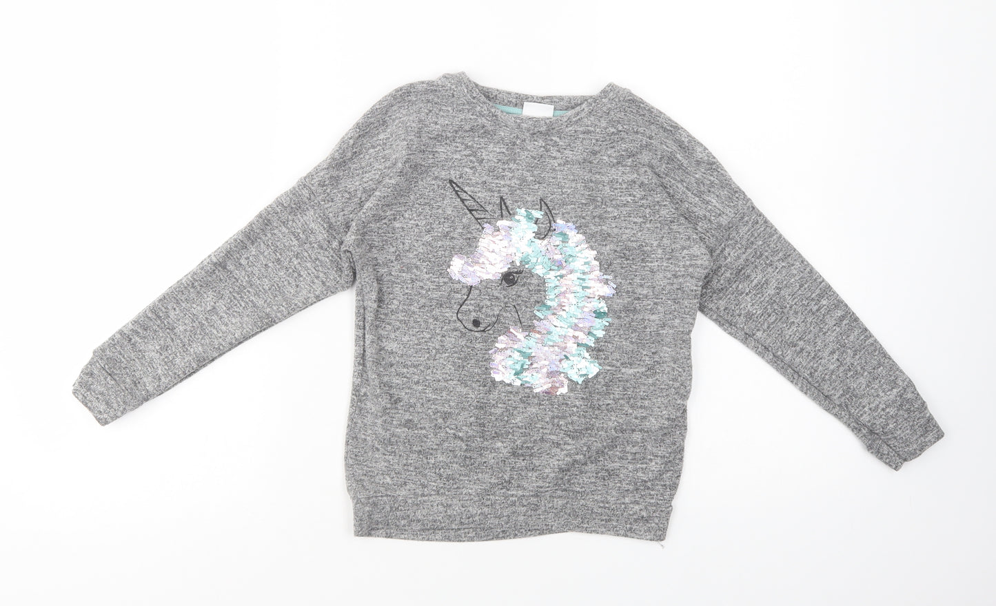 F&F Girls Grey  Viscose Pullover Sweatshirt Size 8-9 Years  Pullover - Unicorn