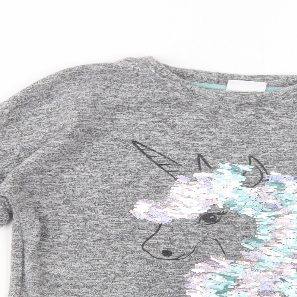 F&F Girls Grey  Viscose Pullover Sweatshirt Size 8-9 Years  Pullover - Unicorn