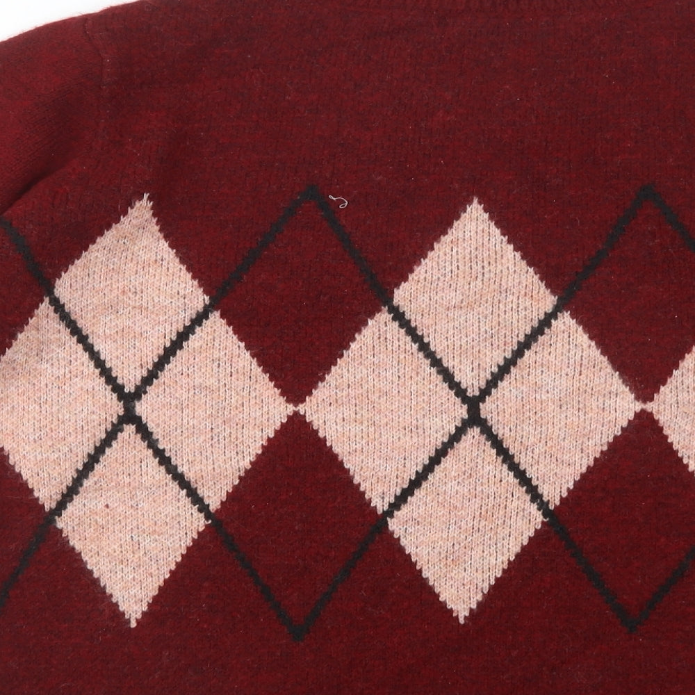 Papaya Womens Red Mock Neck Argyle/Diamond Acrylic Pullover Jumper Size L