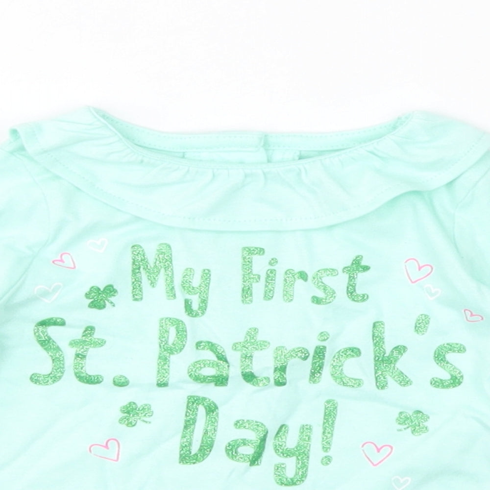 Dunnes Stores  Green  100% Cotton Basic T-Shirt Size 0-3 Months Round Neck Button - St. Patrick's day
