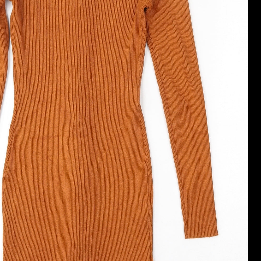 LU NYC  Womens Orange  Viscose Bodycon  Size L  Scoop Neck Zip