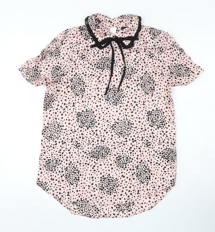 River Island Womens Pink Geometric Polyester Basic Blouse Size 8 Collared