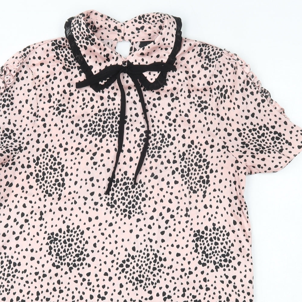 River Island Womens Pink Geometric Polyester Basic Blouse Size 8 Collared