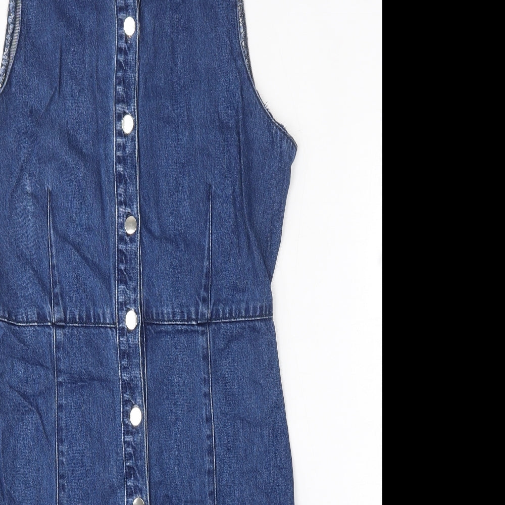 Papaya Womens Blue  Cotton Shirt Dress  Size 8  Collared Button